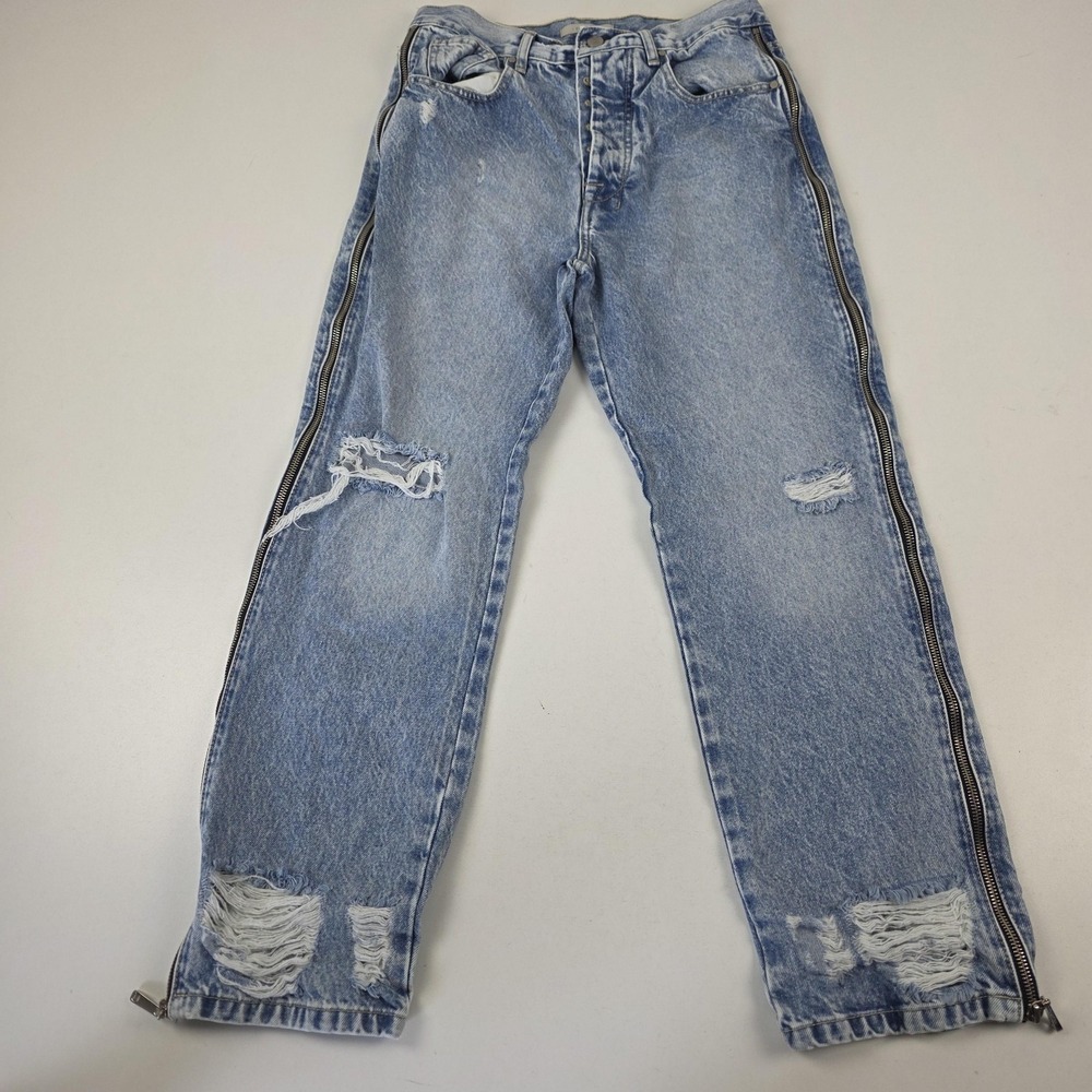 Rosa Cha Jeans Womens 38/28 Light Blue High Rise Cropped Distressed Ankle Zip